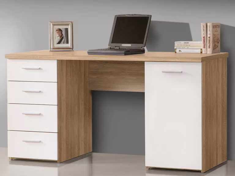 möbelando Scrivania Scrivania per ufficio Scrivania per computer Scrivania per computer portatile Mobili per ufficio Balu I Sonoma-quercia/bianco