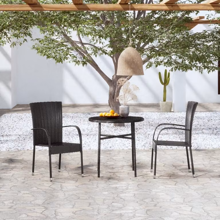 The Living Store Set da pranzo da giardino 3 pezzi in poly rattan nero