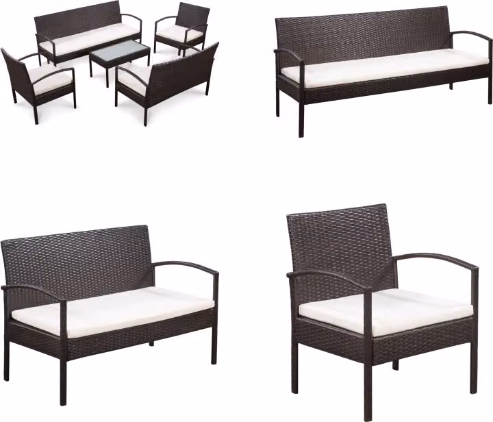 vidaXL set salotto da giardino 5 pezzi con cuscini in poly rattan marrone - Set divano da giardino - Set divano da giardino - Set divano da giardino - Set divano da giardino