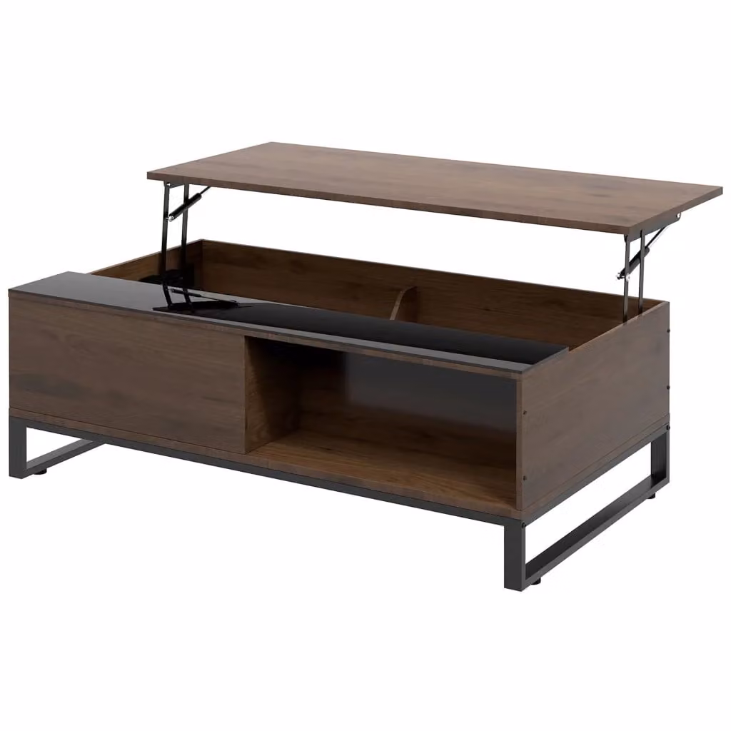 Tavolino Minimal con cassetto sollevabile effetto legno di noce, L: 102 cm, P: 58 cm, H: 35,5 cm – 2