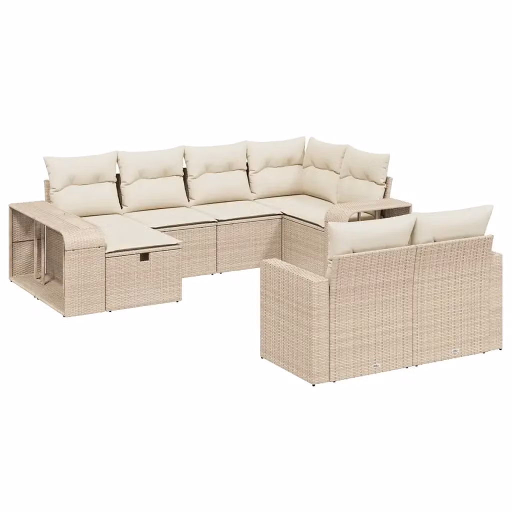 vidaXL Set Divano da Giardino 10 pz a forma di U in Polyrattan con Cuscini Beige e Struttura in Acciaio – 2