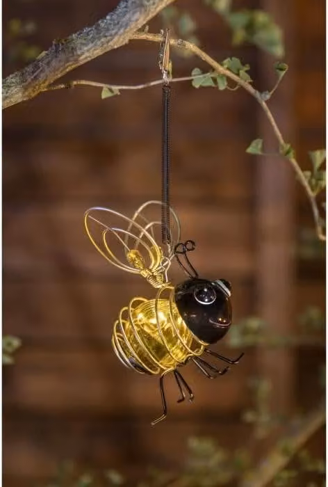 Lampada solare a forma di ape, GALIX, 4 LED bianchi, 8 ore di autonomia, metallo e vetro, 11 x 10 x 14 cm