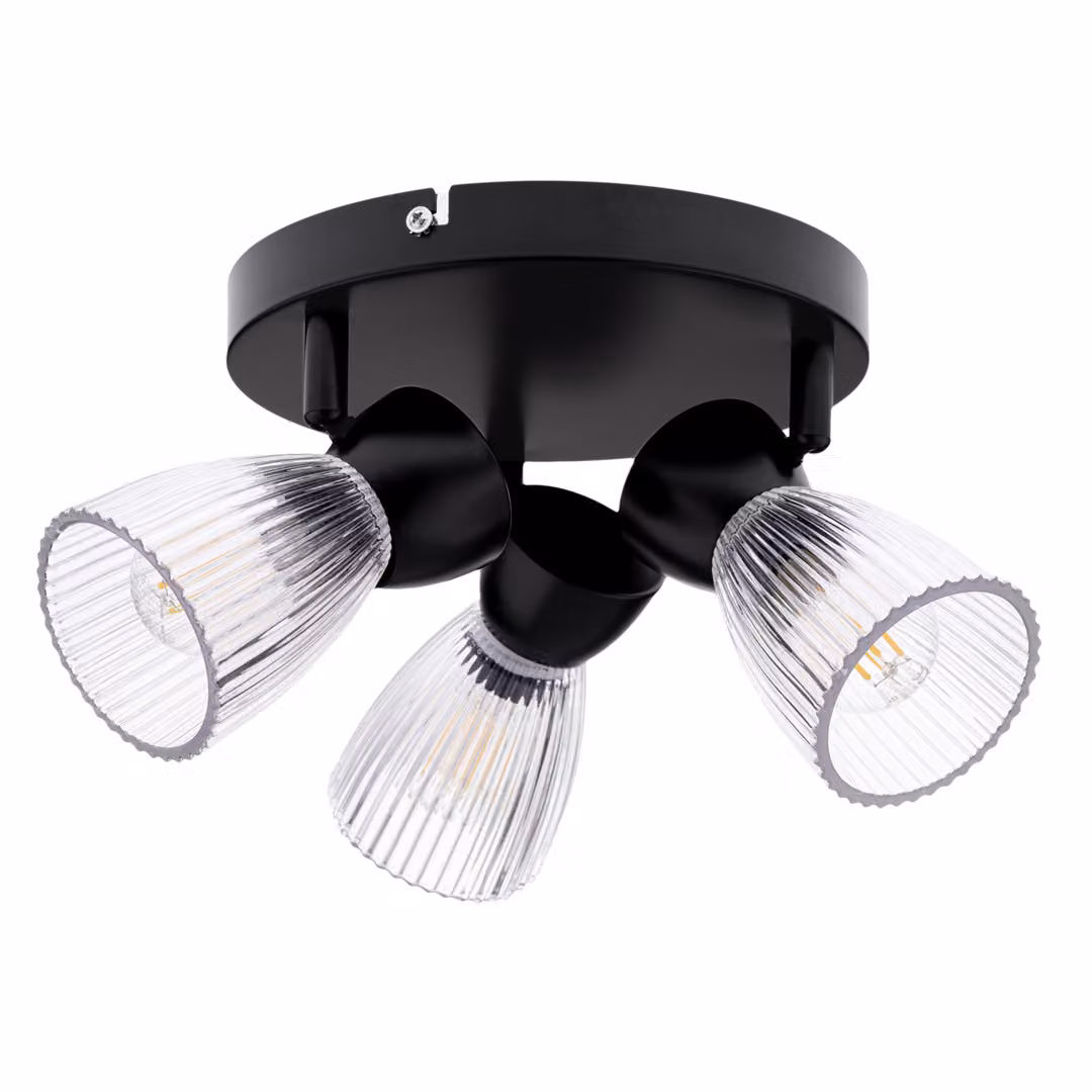 Lampada da soffitto nera tre paralumi in vetro tondo Best 3xE14 40W Milagro