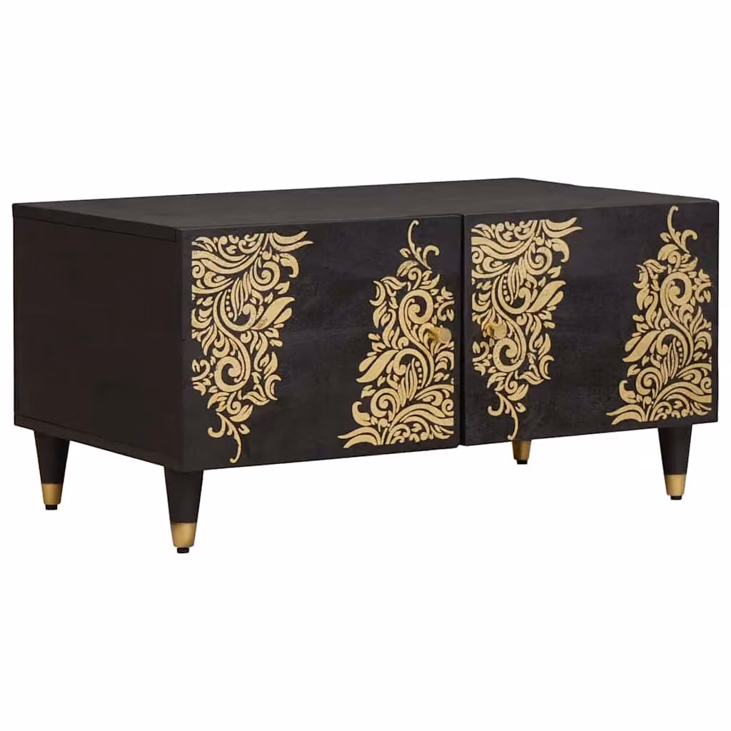Tavolino da salotto moderno vidaXL in legno di mango e metallo, L: 80 cm, P: 50 cm, H: 40 cm, Nero/Marrone