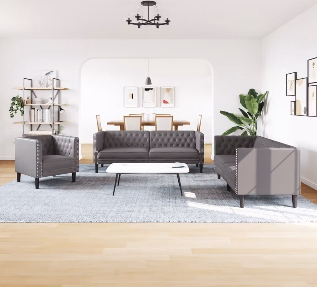 Maison Exclusive - Set divano Chesterfield a 3 posti in ecopelle grigia
