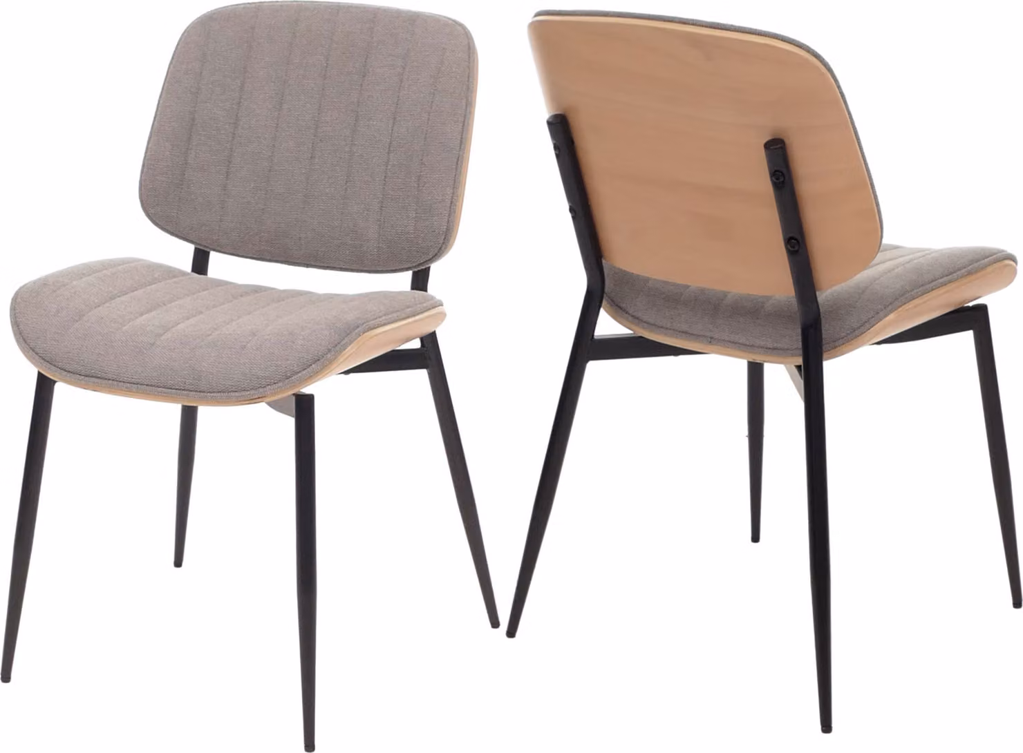 Set di 2 sedie da pranzo HWC-O44, sedia per cucina, struttura in legno massello, rivestimento in tessuto (370g/m²) ®, colore naturale, grigio chiaro