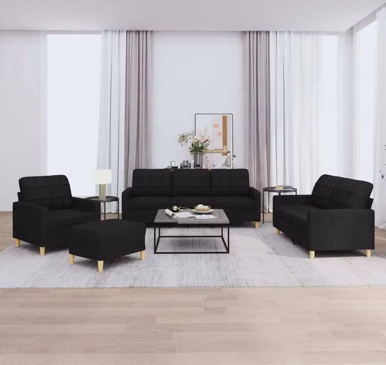 Maison Exclusive - Set divano 4 pezzi con cuscini, tessuto nero