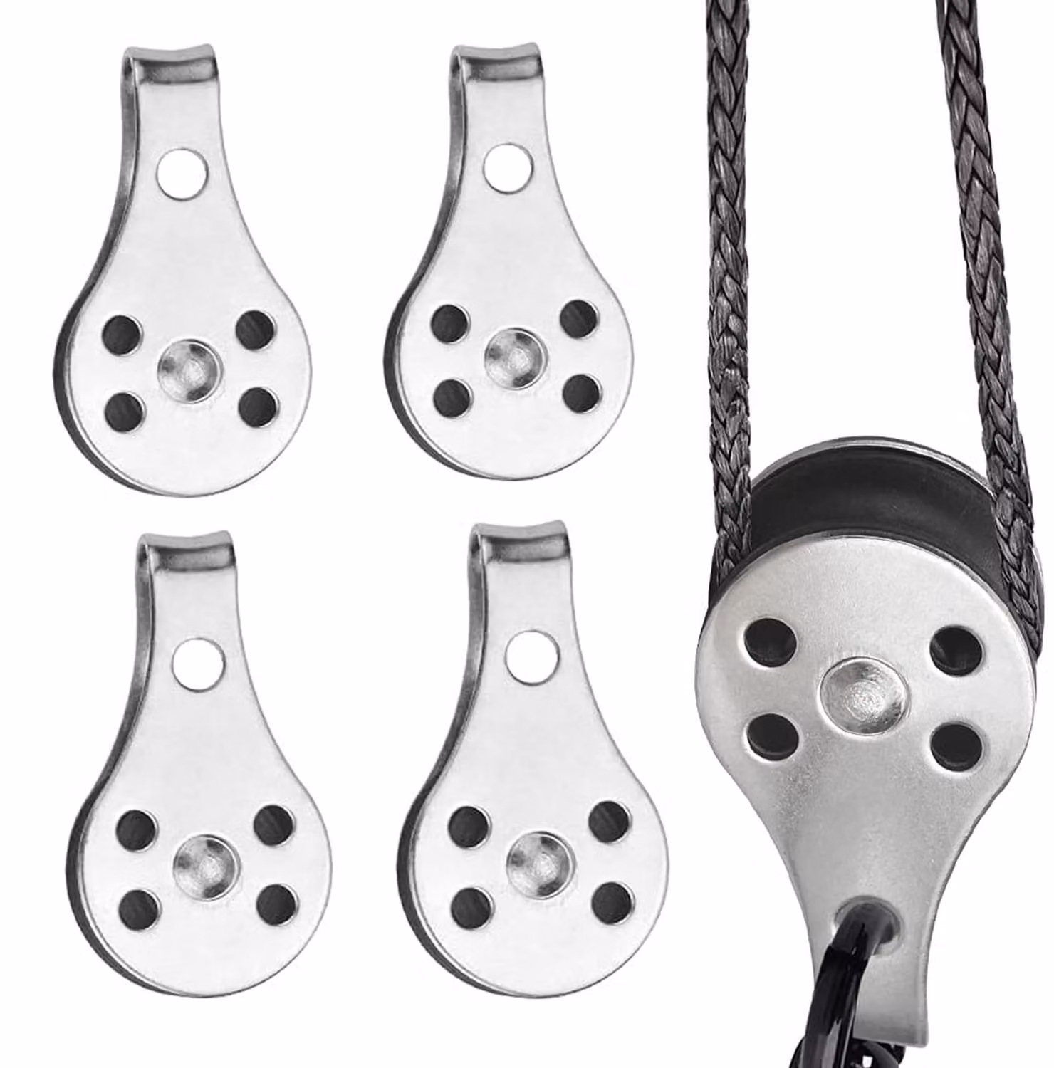 Set di 4 carrucole singole in acciaio inossidabile, con capacità di carico di 200 kg