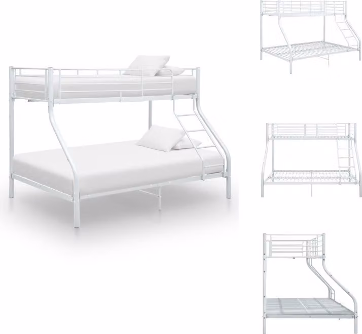 vidaXL Struttura letto a castello in metallo bianco 140x200 cm/90x200 cm - Letti e strutture letto