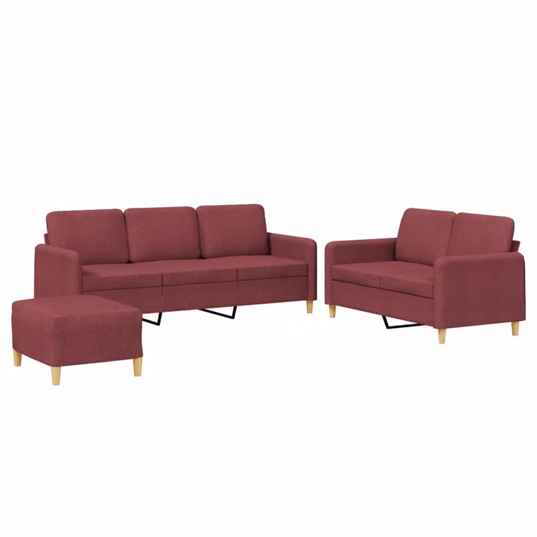 SYFAX™ Set di Divani 3 pz con Cuscini Rosso Vino in Tessuto