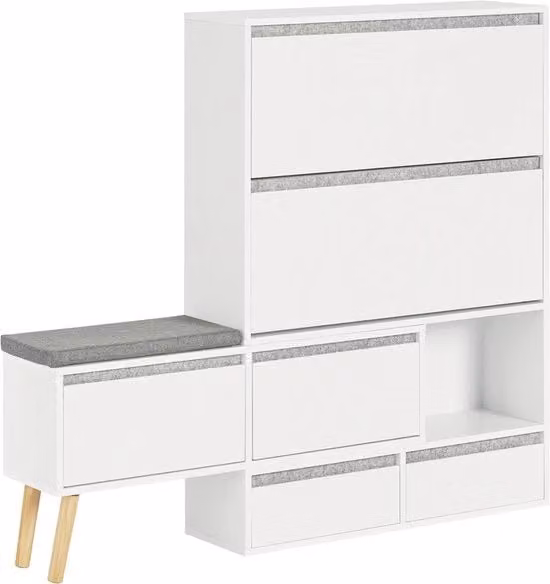 Cassettiere per Scarpe - Ripostiglio per Scarpe - Ripostiglio per Calzature - Comodino per Scarpe - Banca per Scarpe - Pratico - Bianco - Grigio - MDF - 124-92 x 24 x 115 cm