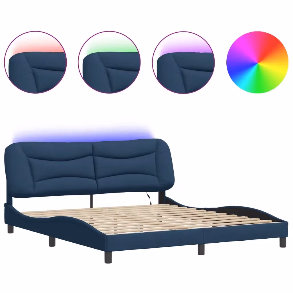 Giroletto vidaXL Hvar Blu in Tessuto con Illuminazione LED e Porta USB, L/P: 180 x 200 cm – 2