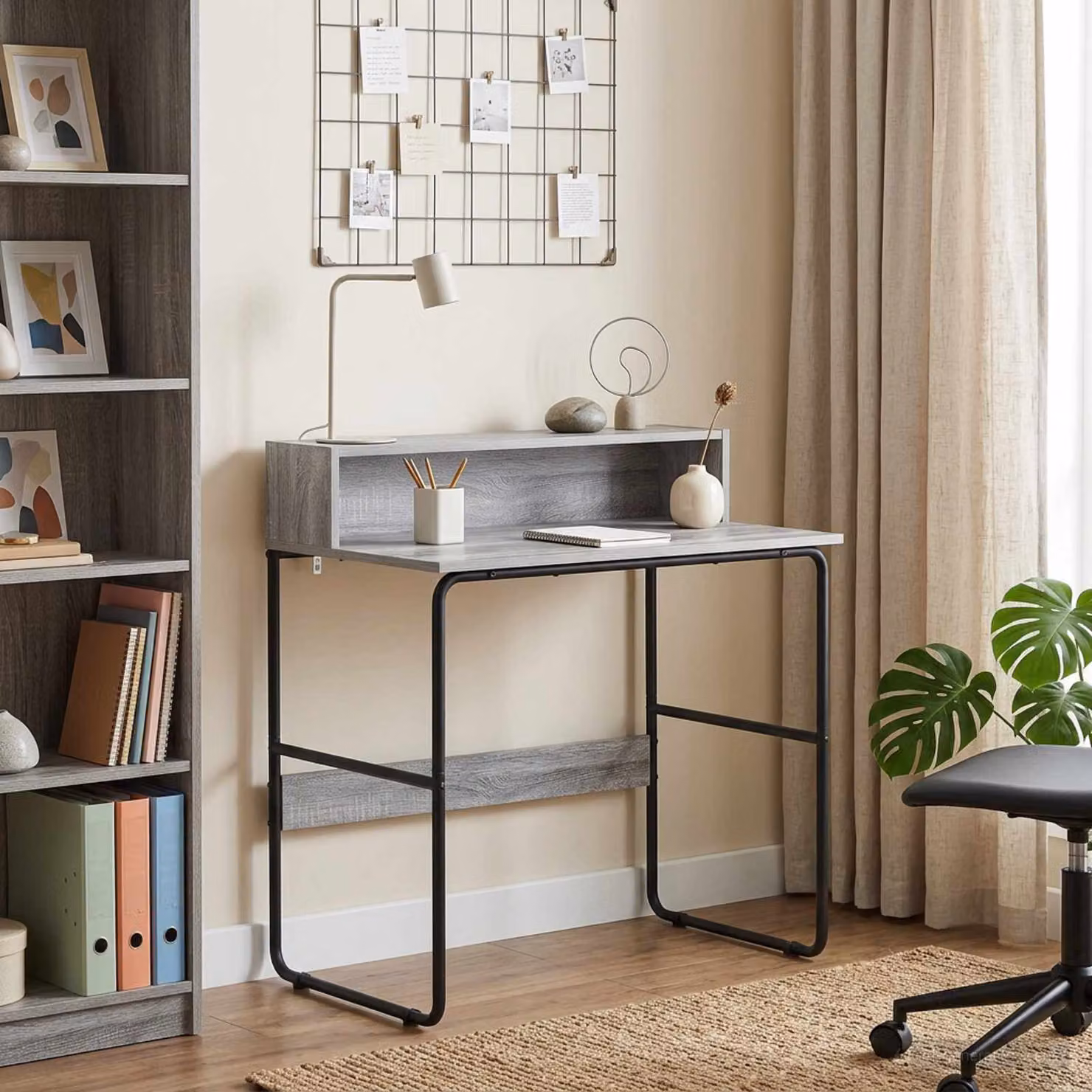 Scrivania moderna vidaXL con spazio di archiviazione, colore grigio, L: 110 cm, P: 60 cm, H: 75 cm
