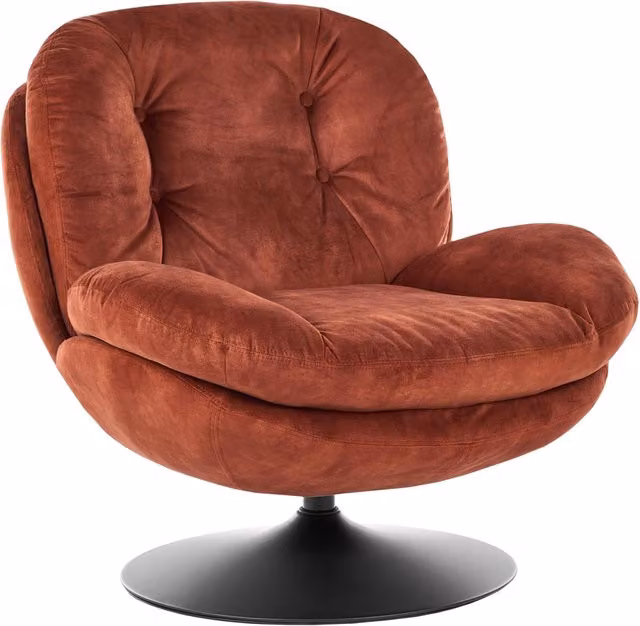 Poltrona girevole BELIANI in velluto marrone e oro con sedile imbottito capitonné e base in metallo stile mid-century