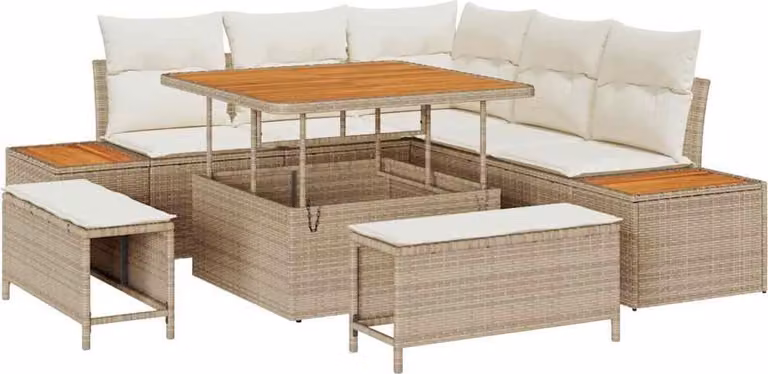 Set Divano da Giardino 8 pcs Beige polyrattan