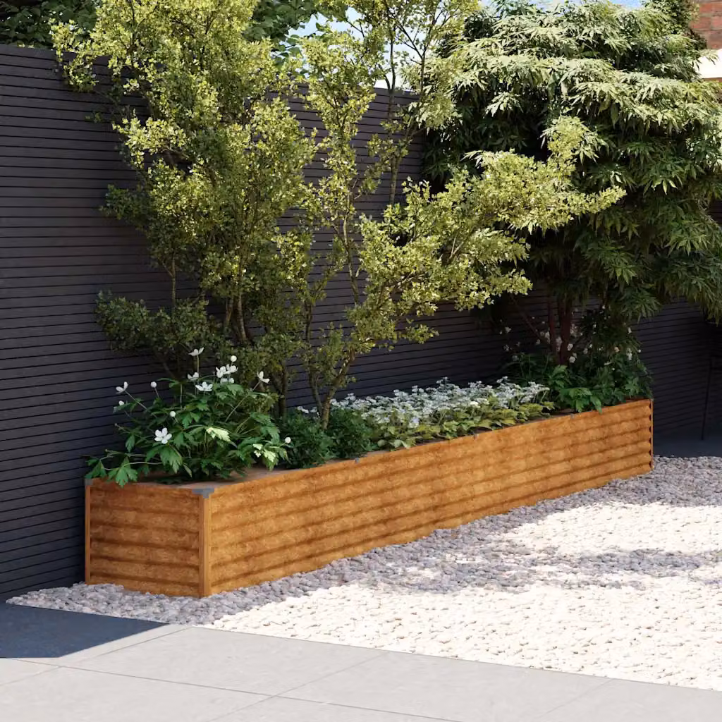 Letto rialzato da giardino vidaXL in acciaio Corten color marrone L: 386 cm, P: 50 cm, H: 36 cm