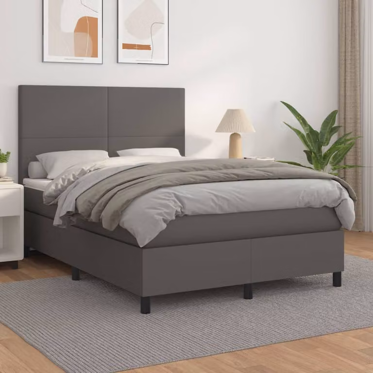 vidaXL Letto Ibrido con Giroletto a Molle e Materasso in Similpelle Grigio e Bianco, L/P/H: 200 x 140 x 128 cm