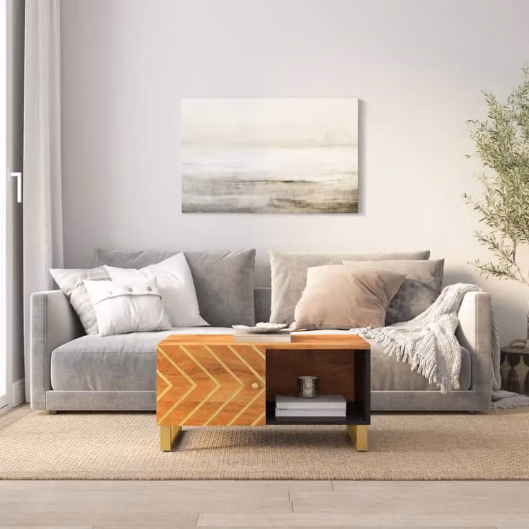 vidaXL Tavolino da Salotto Moderno in Legno di Mango e Metallo, Marrone e Nero, L: 80 cm, P: 50 cm, H: 40 cm