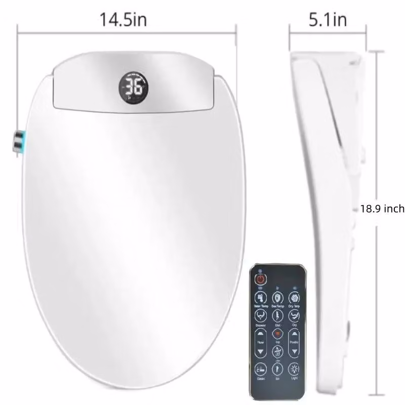 Sedile per bidet intelligente - Design aperto, 48 cm - Apertura automatica del coperchio - Acqua calda istantanea - Asciugatura ad aria calda - Telecomando - Ugello autopulente