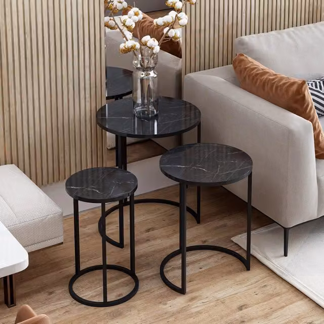 Set di 3 tavolini da salotto Daiano DMORA, design moderno, colore nero, L/P/H: 50 x 50 x 58 cm – 1