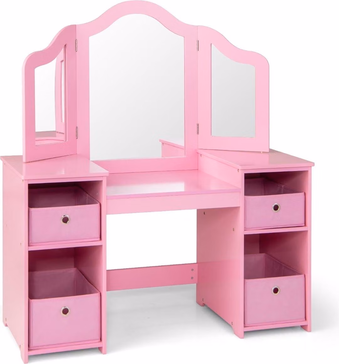 Tavolo da toeletta per bambini con specchio rimovibile e contenitore - Rosa
