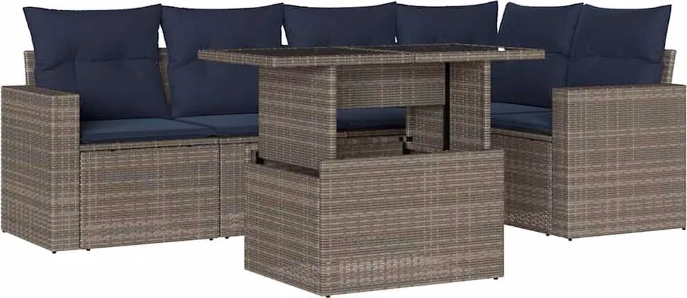 Set Divani da Giardino 6 pz con Cuscini Grigio in Polyrattan