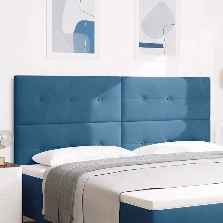 Testiera per letto vidaXL in velluto blu con illuminazione LED integrata, Larghezza: 200 cm