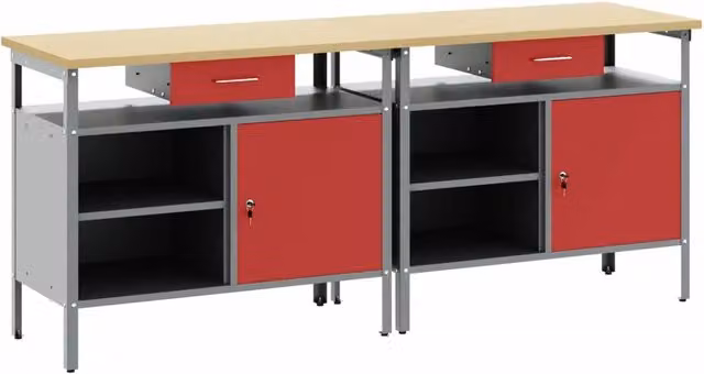 Set di 2 banchi da lavoro regolabili in altezza vidaXL in acciaio rosso