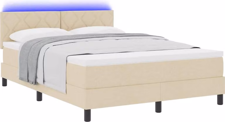 Letto a molle con materasso crema 140 x 190 cm in tessuto