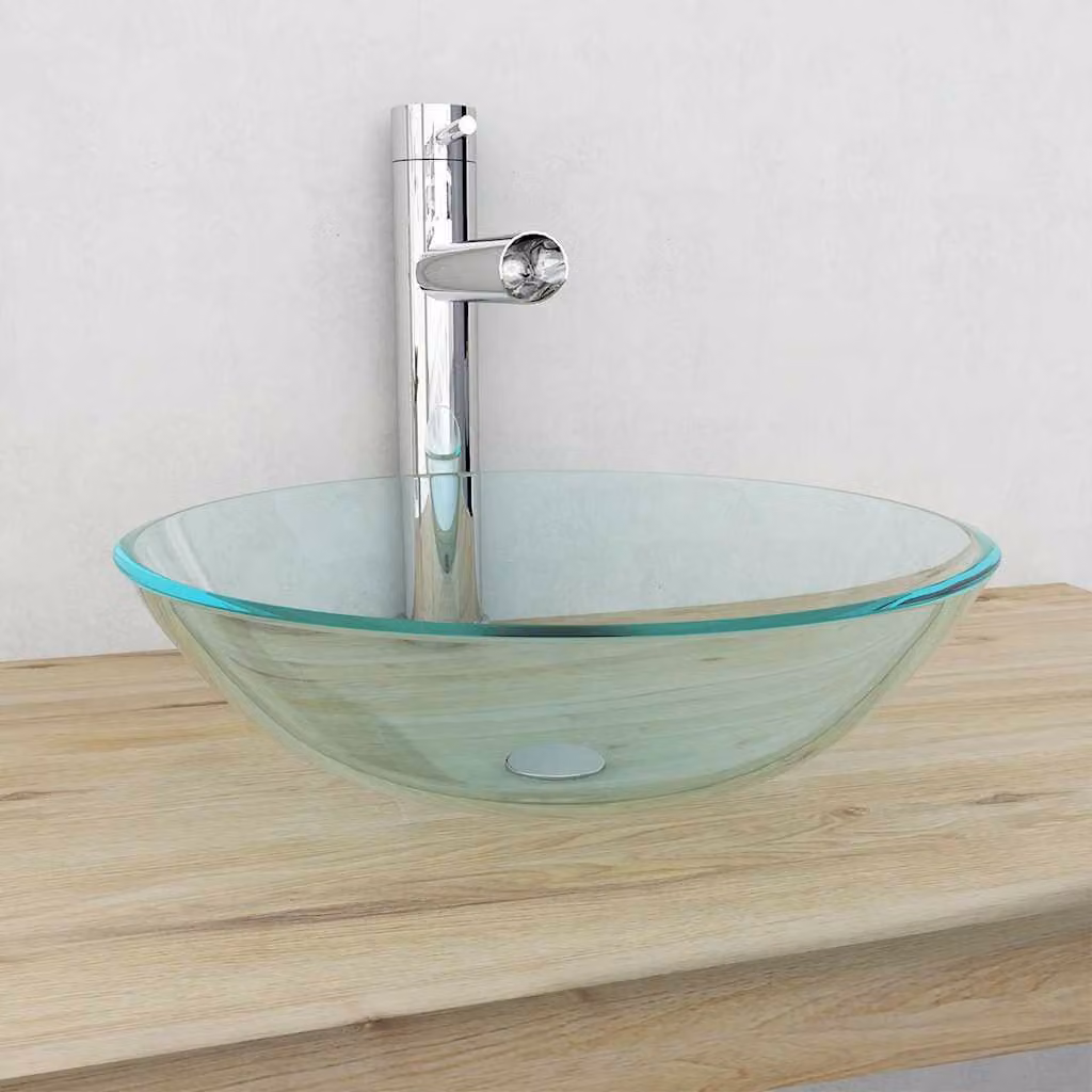 vidaXL Lavandino in Vetro Temprato Trasparente con Dettagli Argento, Diametro: 42 cm