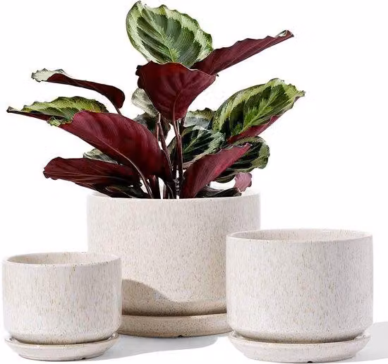 Set di vasi da fiori in Vetroceramica con sottovaso e fori di drenaggio