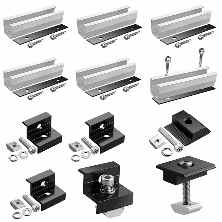 Kit di connettori solari per 2 moduli, 6 guide da 12 cm, compatibili con pannelli da 30–35 mm