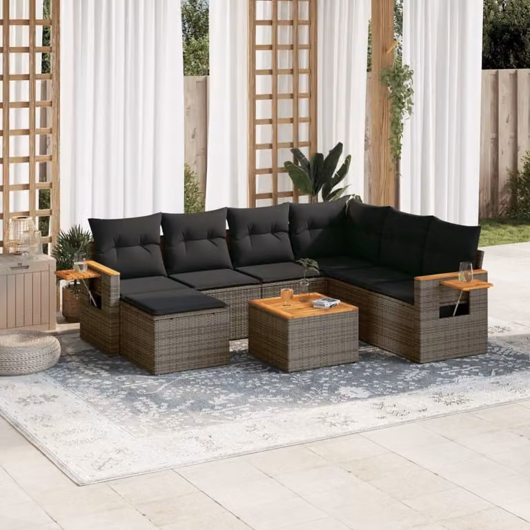 Maison Exclusive - Set da giardino 8 pezzi con cuscini grigio in polyrattan