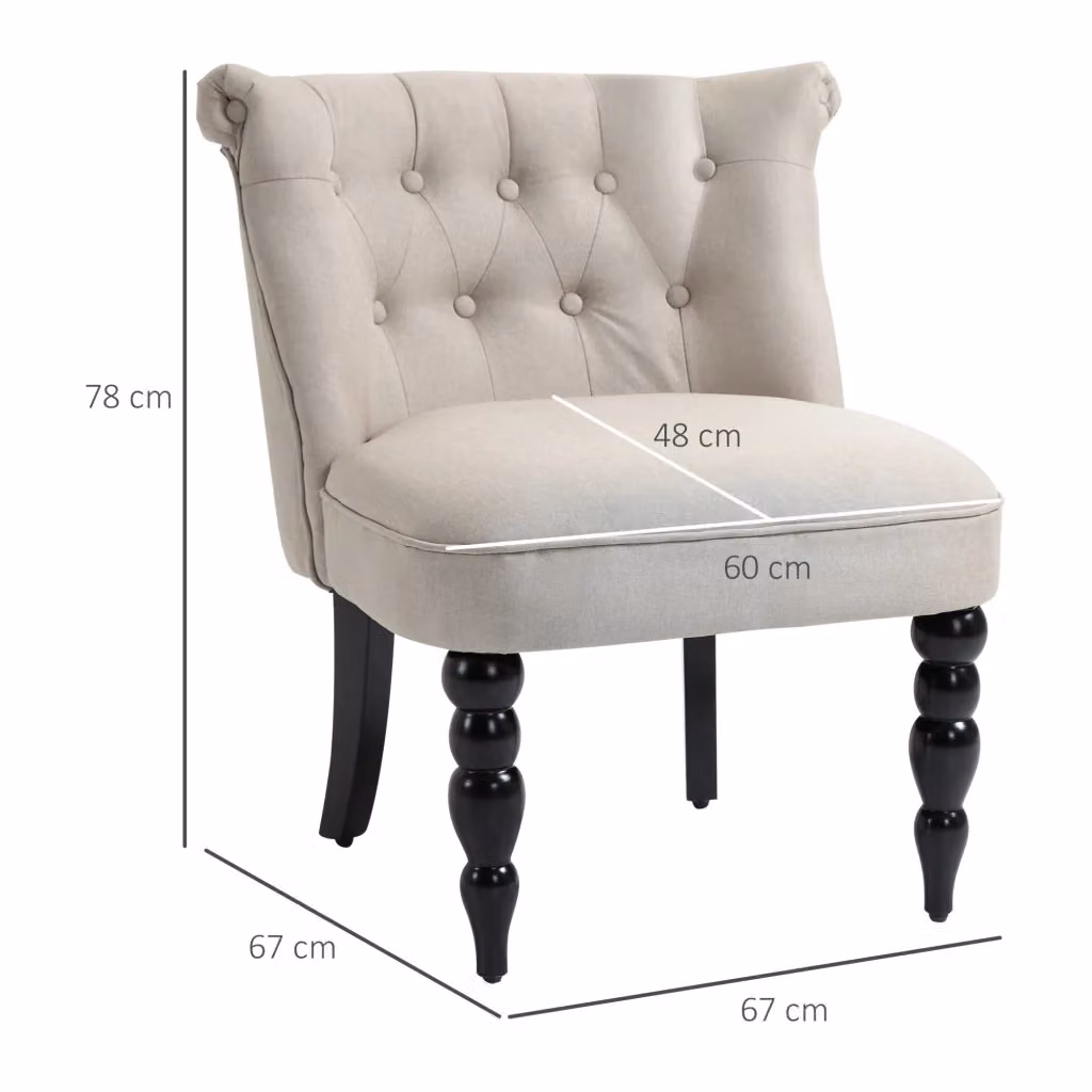 Poltrona vintage WISHDOR in tessuto beige con struttura in legno di caucciù, L/P/H: 67 x 67 x 78 cm – 2