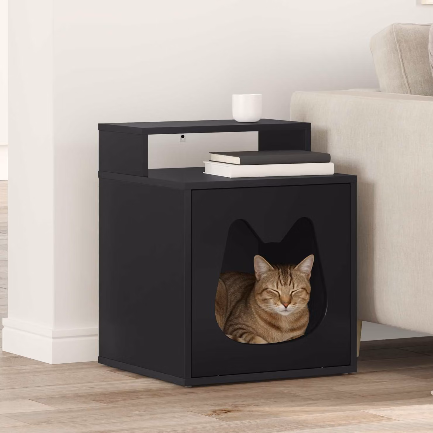 Casa per gatti vidaXL in legno MDF nero, L 42,5 cm x P 40 cm x H 53,5 cm