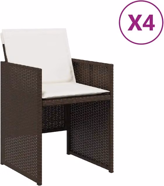 Sedie da Giardino con Cuscini 4 pz | Sedie da Esterno Marroni in Polyrattan
