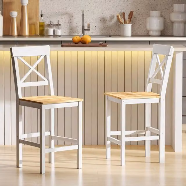 Set di 2 sgabelli da bar REDOM in legno di pino naturale stile rustico, L/P/H: 41 x 46 x 97,5 cm