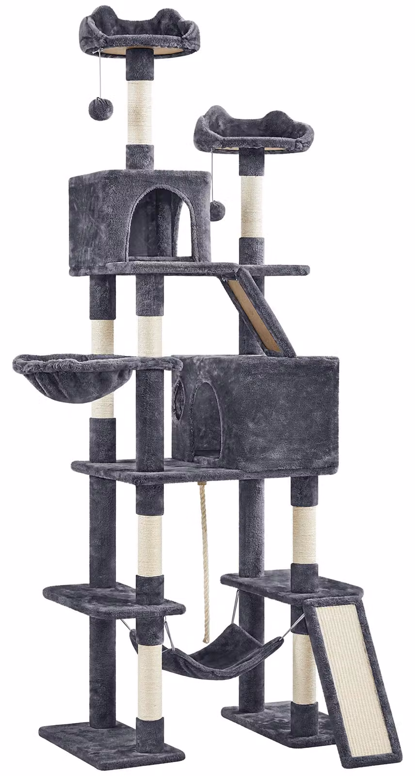 Yaheetech, albero per gatti grande XXL, altezza 209 cm, con 8 pali per graffiare, colore grigio scuro