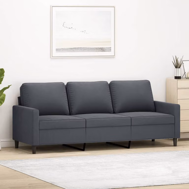 vidaXL Divano a 3 Posti Moderno in Velluto Grigio con Struttura in Metallo L: 198 cm, P: 80 cm, H: 77 cm