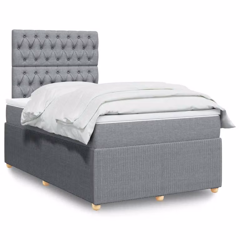 vidaXL Giroletto a Molle con Materasso Ibrido in Tessuto Grigio e Bianco L/P/H: 120 x 200 x 150,5 cm