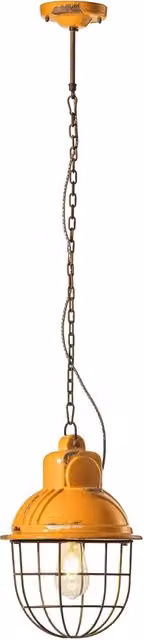 Lampadario Industrial Ferro E Ceramica Con Rete Vintage Giallo 1 Luce E27