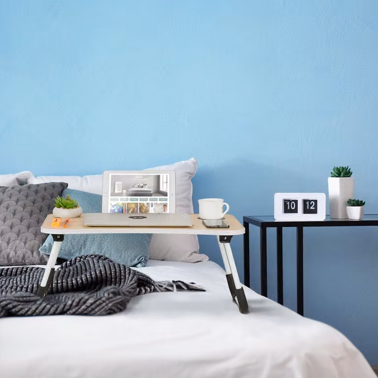 Scrivania da grembo con effetto legno, vassoio da letto pieghevole con supporti