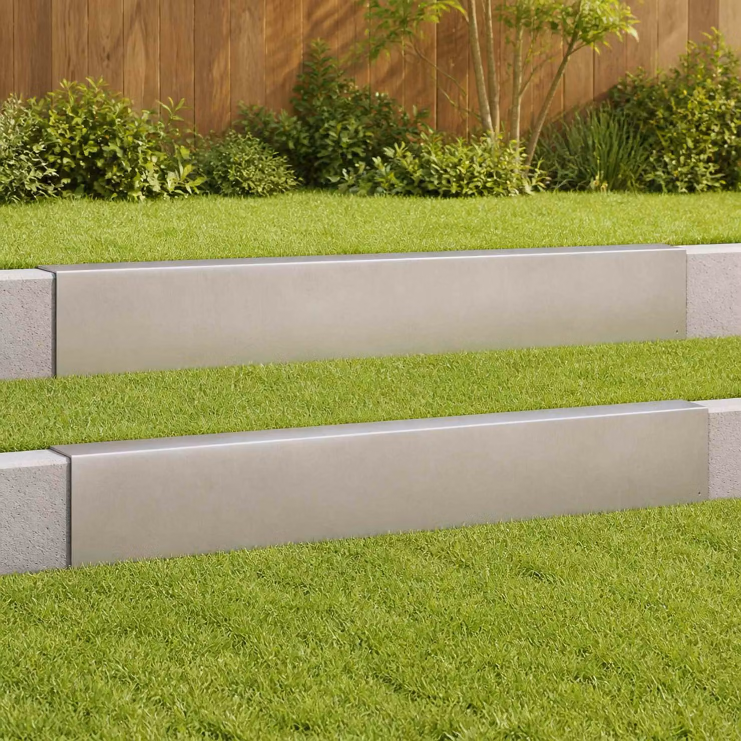 Set di 2 profili di copertura per giardino vidaXL in acciaio, grigio/argento, L: 100 cm, H: 15 cm, P: 5 cm