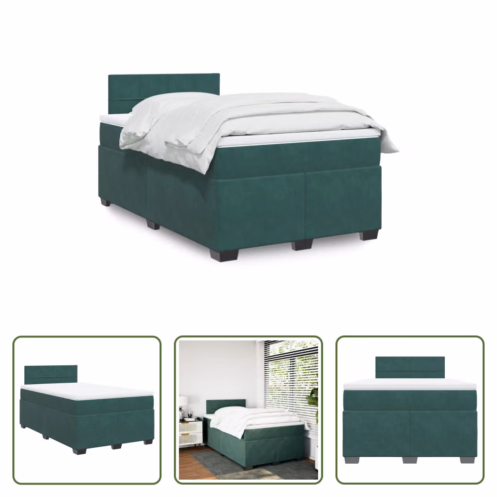 The Living Store Letto a molle con materasso verde scuro 120x200 cm in velluto
