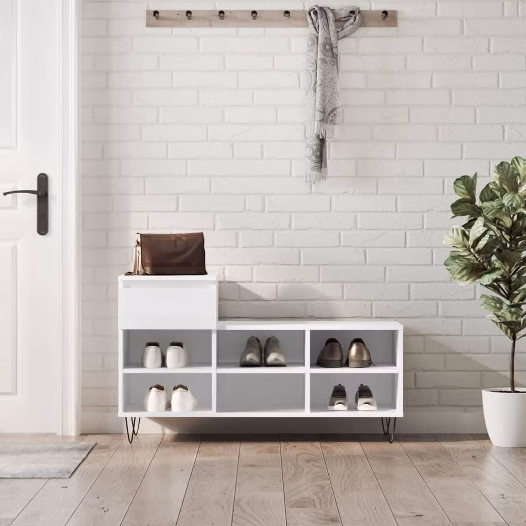 Scarpiera moderna vidaXL bianca con ante e ripiani, da appendere al muro, L: 102 cm, P: 36 cm, H: 60 cm