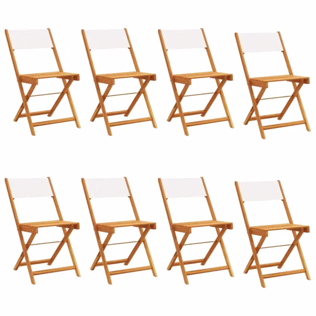 Set di 8 sedie pieghevoli da giardino vidaXL in legno di acacia oliato e tessuto bianco beige con braccioli e impilabili – 2
