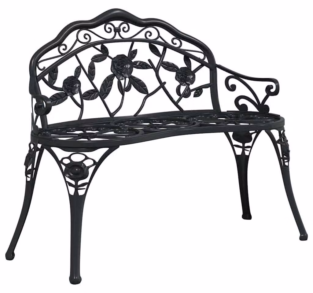 Panca da giardino in alluminio pressofuso - 100 cm - Colore nero - Portata massima: 110 kg - Gambe in ghisa - Adatta per esterni e giardini