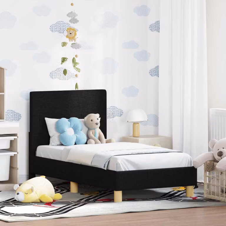 Struttura letto per bambini moderna vidaXL in legno nero con scomparti laterali L 140 x P 70 x H 79 cm