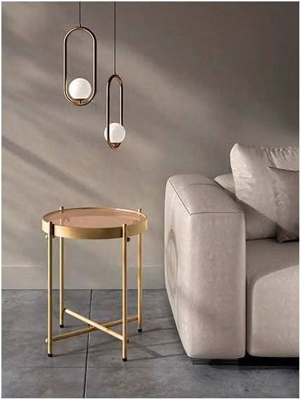 Tavolino quadrato Marissa Iperbriko con piano in vetro e finiture oro o bronzo L/P/H: 38 x 38 x 43 cm
