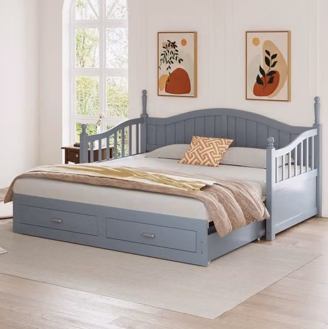 Letto divano 90x190 cm estraibile con cassetti in legno grigio